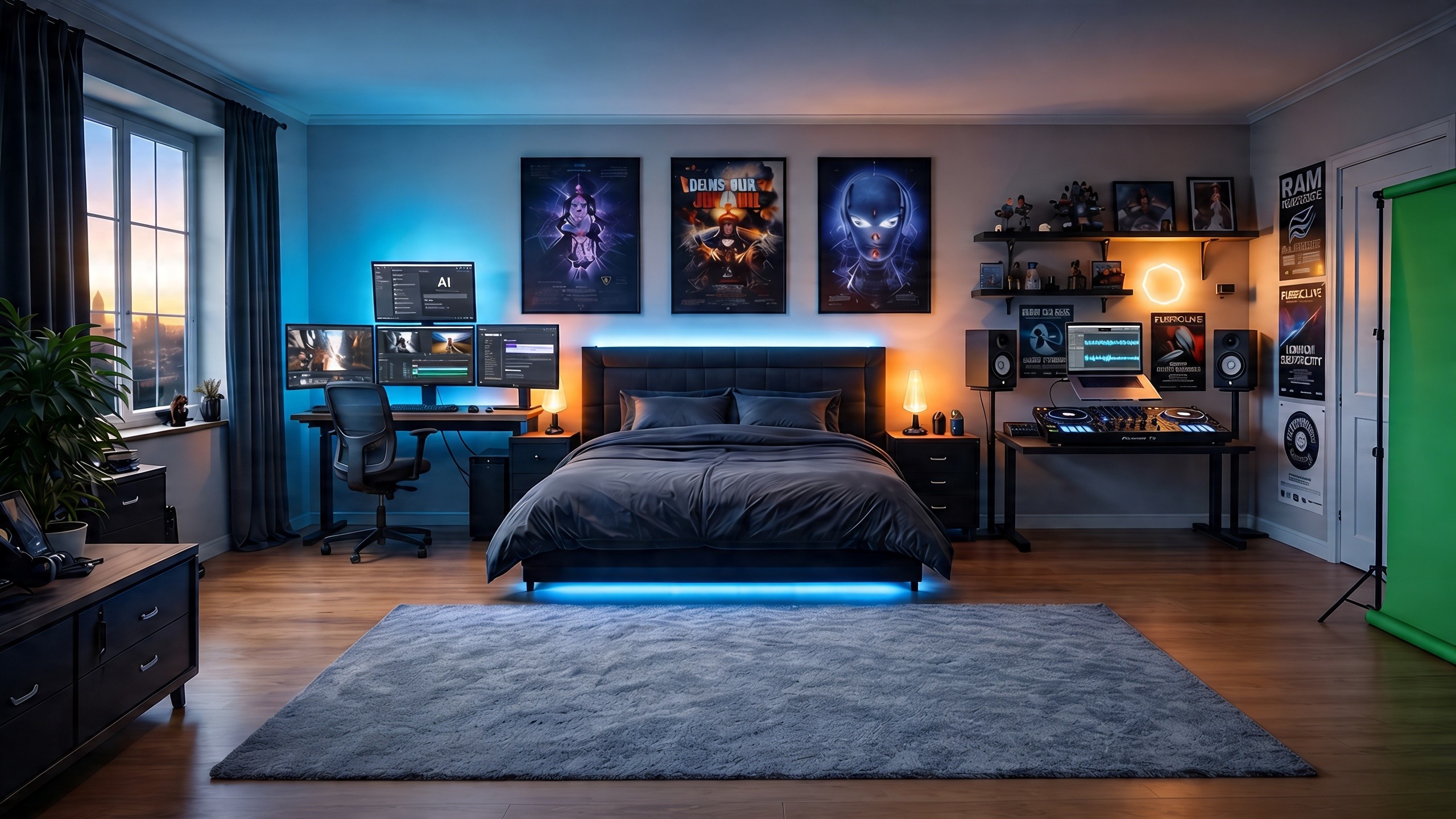 Bedroom environment reference — editor and DJ setup, must stay unchanged until the transition