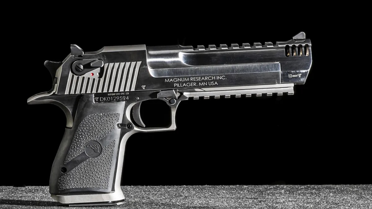 Magnum Research Desert Eagle brushed chrome and black handgun reference
