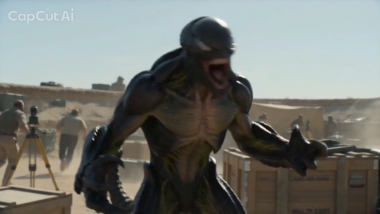 The creature charges through the camp