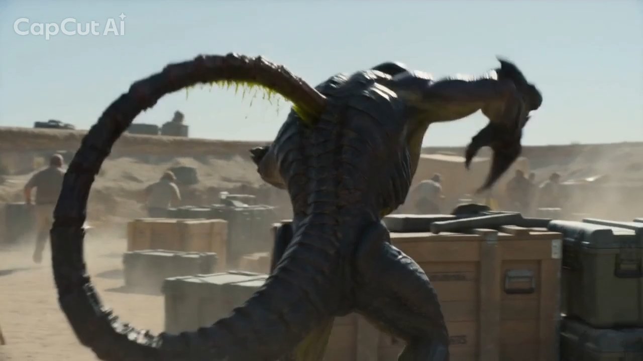Its armored tail whips as workers flee