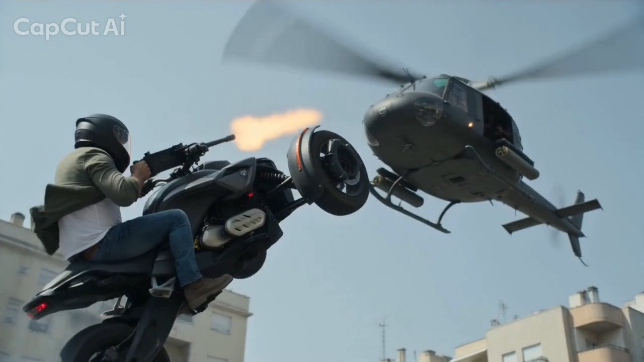 Wheelie while returning fire at the helicopter