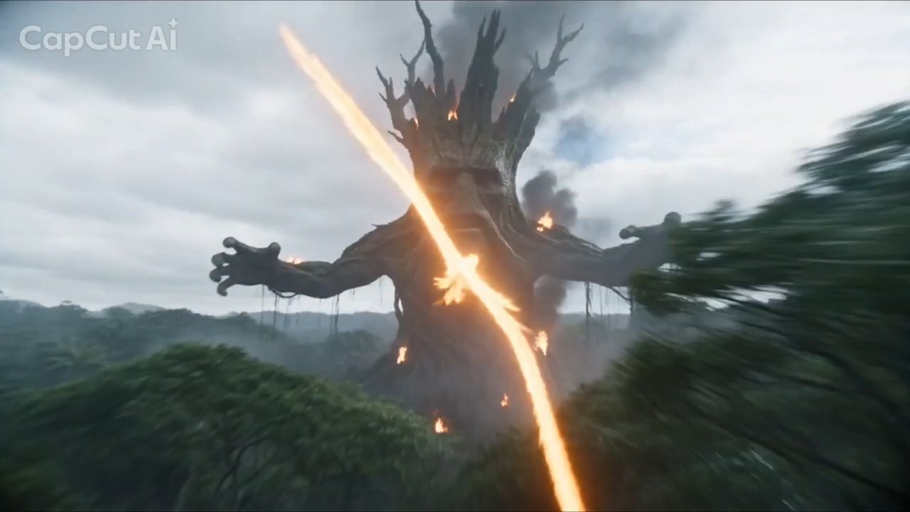 The fire streak closes in on the forest titan