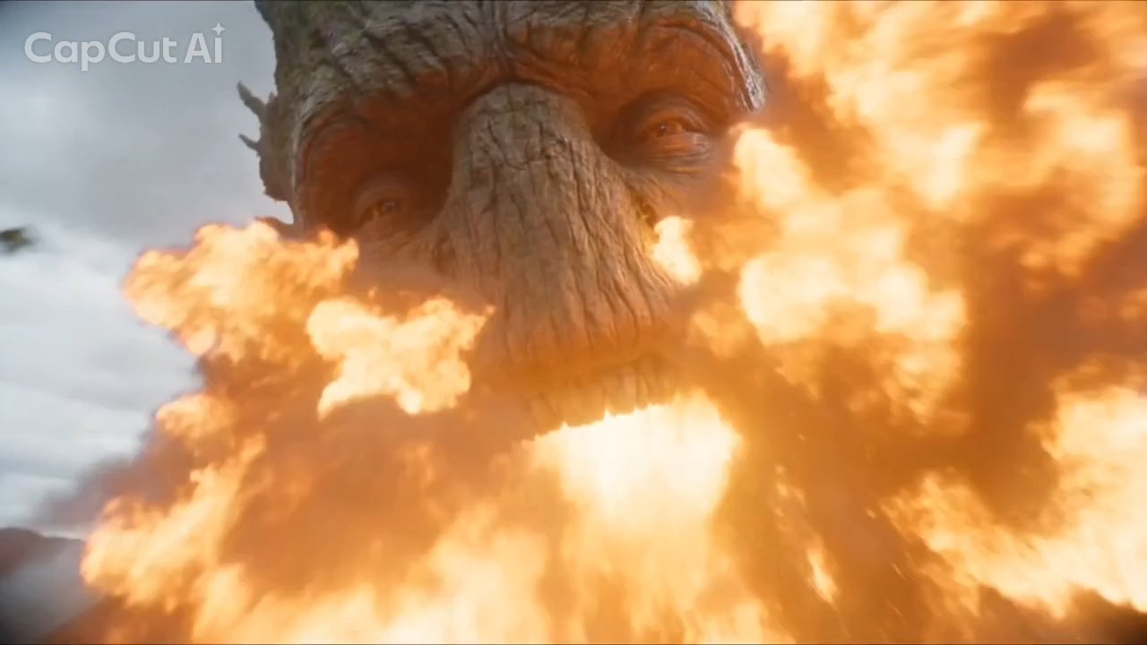 The titan's face erupts in flames