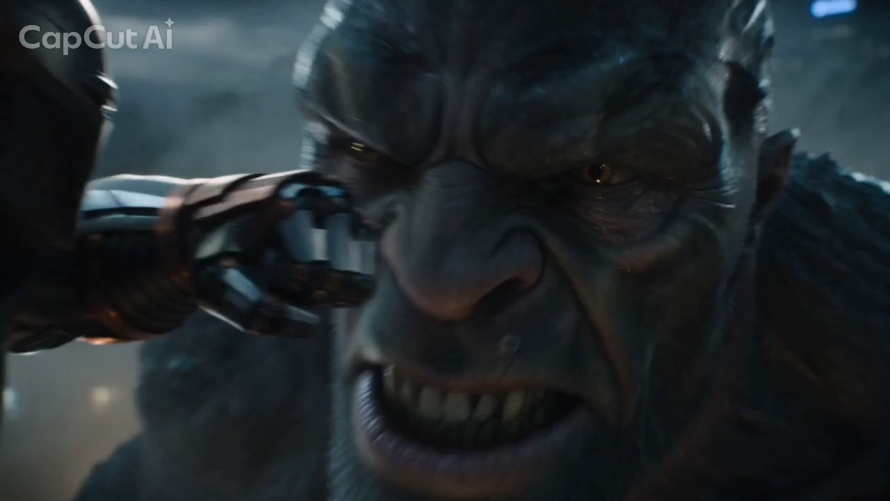 The armored fist connects
