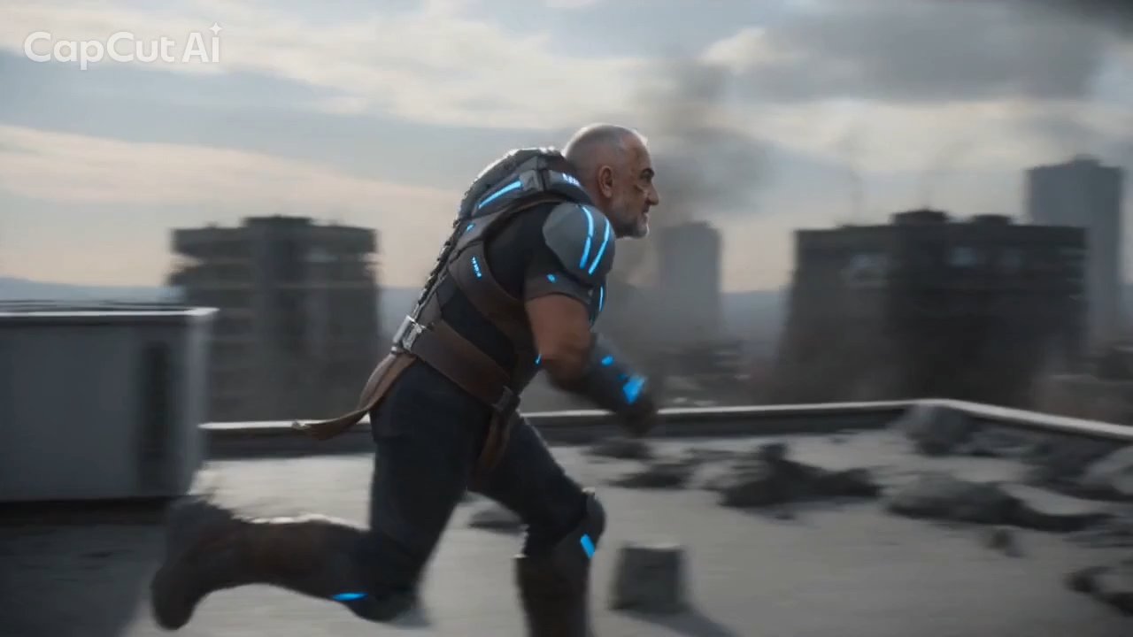 Sprinting across the rooftop in powered armor