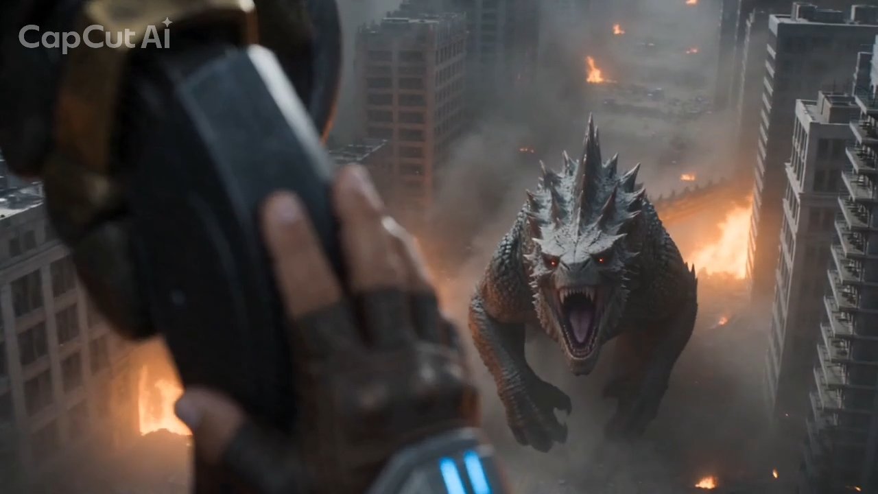 POV — drawing the weapon as the monster charges