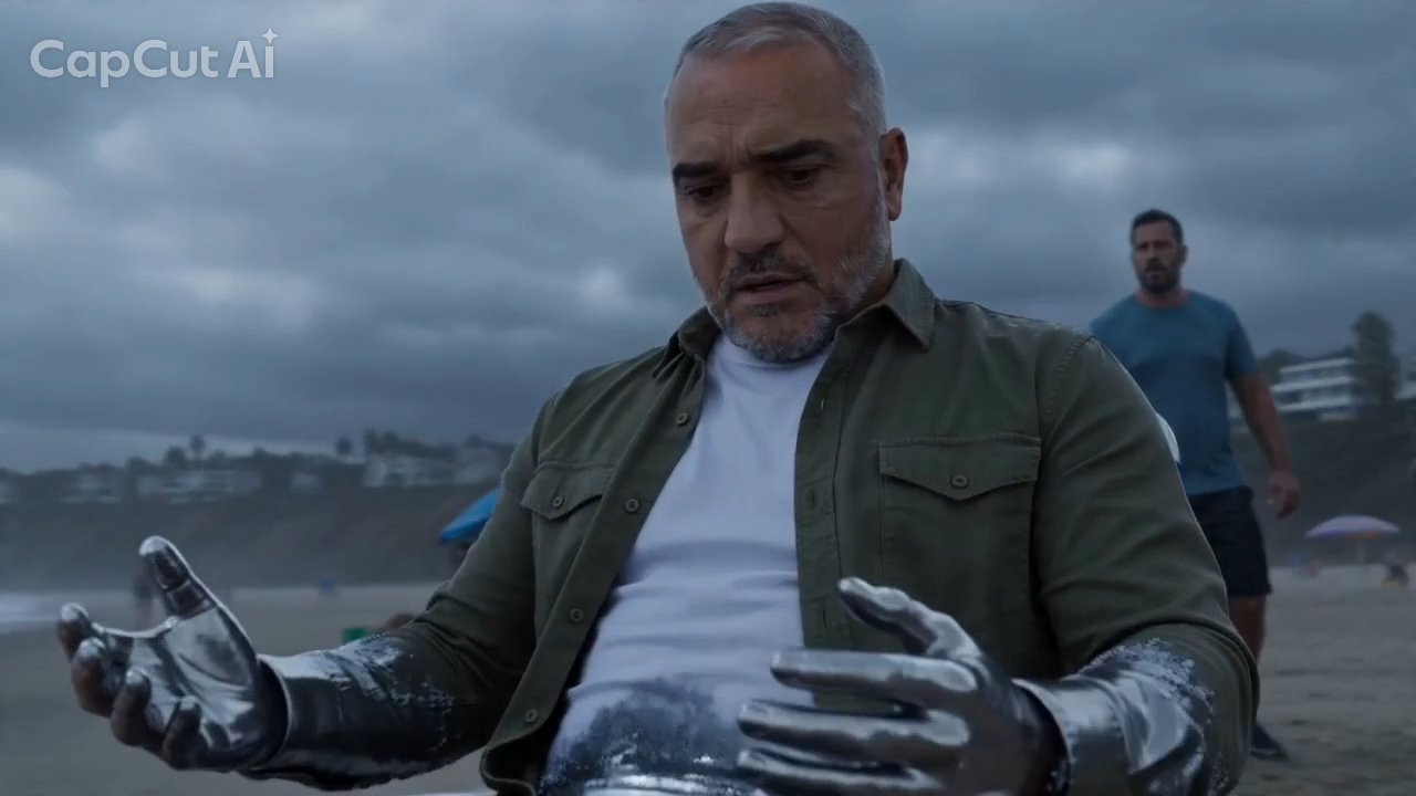 His hands turn to liquid chrome