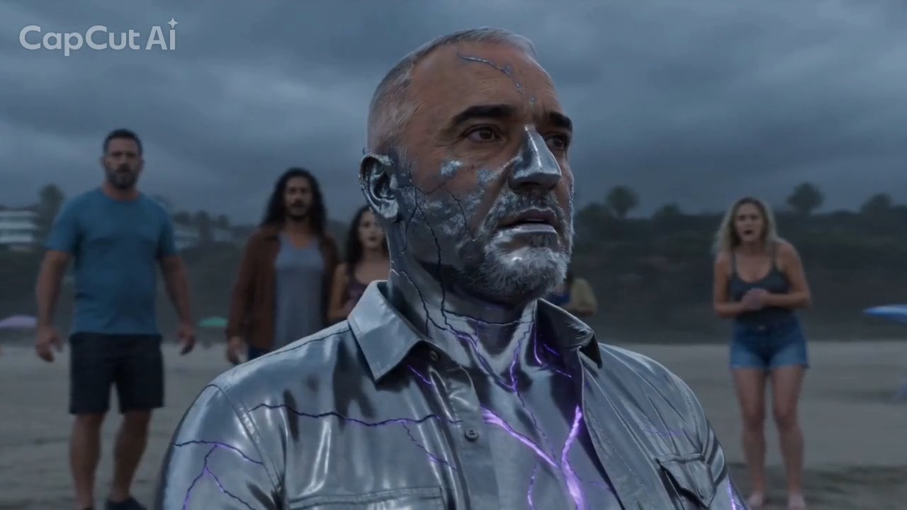 The metal creeps across his face as the crowd gathers